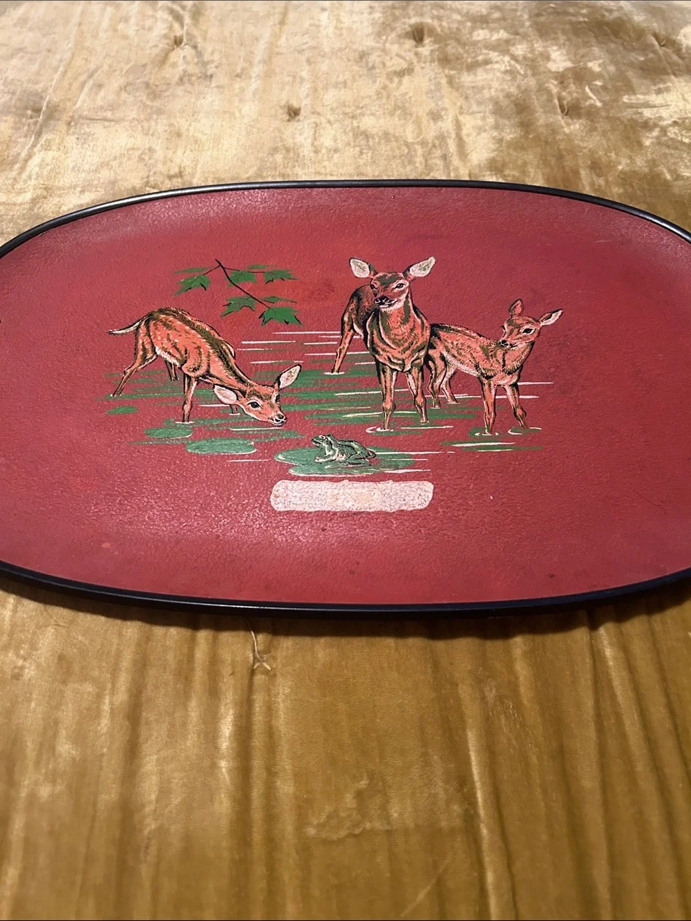 Vintage Deer Scene Red Decorative Tray